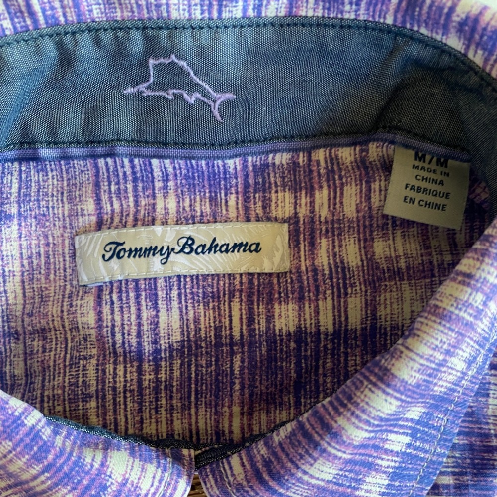Tommy Bahama Button Up Shirt Purple Plaid Short Sleeve Casual - Silk M‎ - Picture 3 of 12